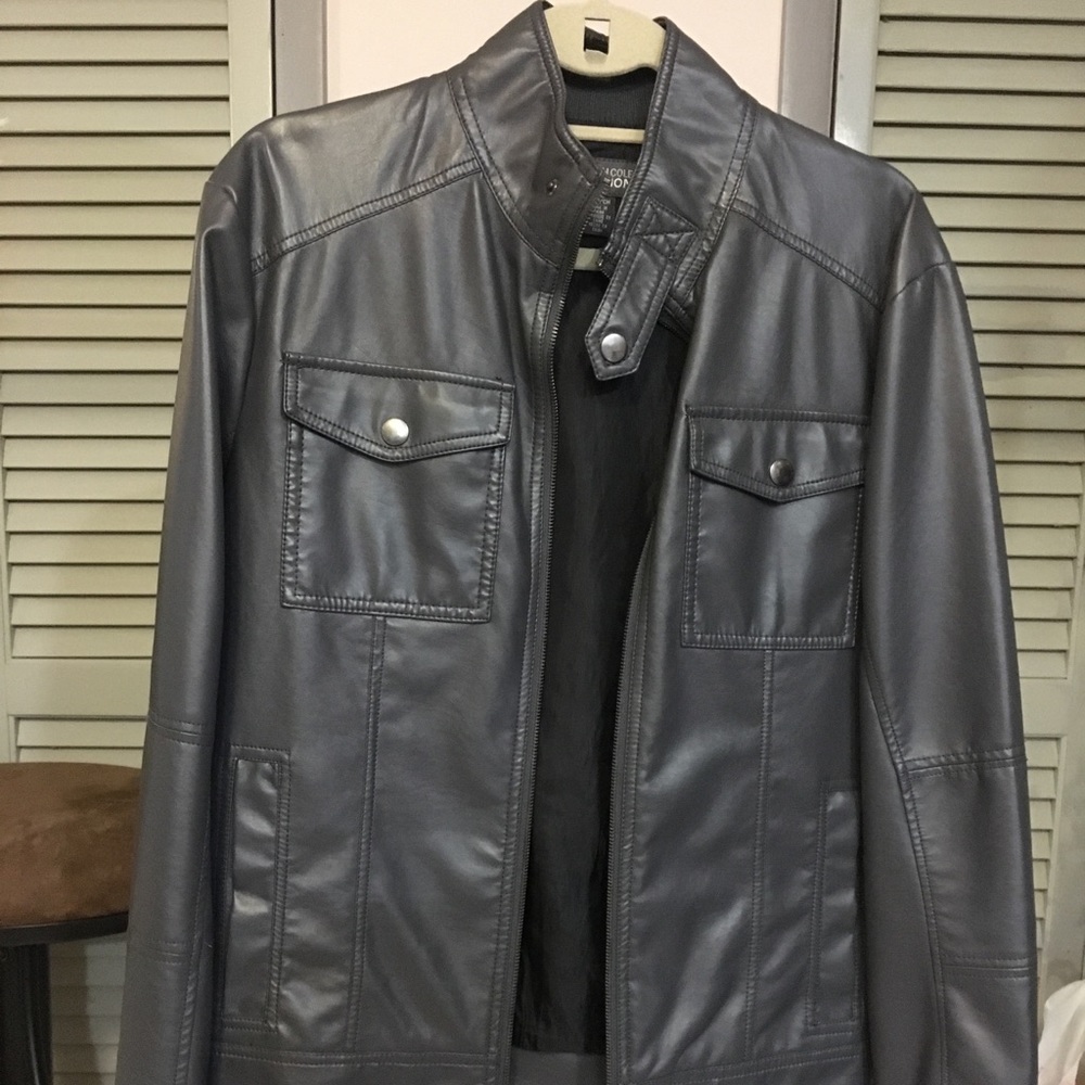 Faux Gray Leather Moto Jacket Men Small